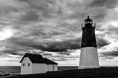 Storm Clouds Around Point Judith Lighthouse -BW